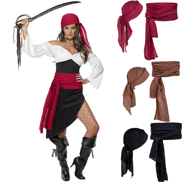 Halloween-kostym Kvinnor Mäns Medeltida Renässans turbanbälte wine red