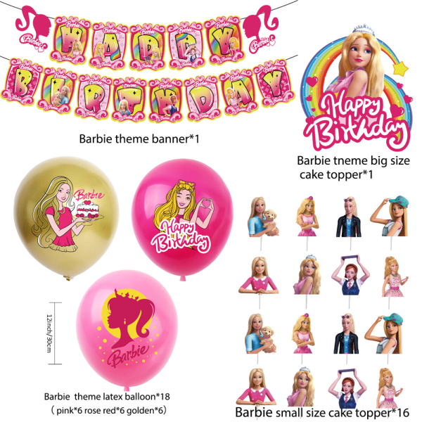 Barbie födelsedagsfest tillbehör dekorationer Set med banner