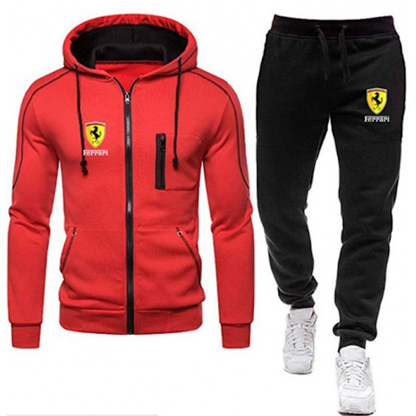 Herr Ferraris Zip Up Huvtröja & Joggingbyxor Set Red M