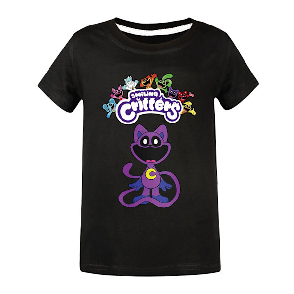 Lasten poikien tyttöjen Smiling Critters CatNap -painettu kesäinen lyhythihainen T-paita Black 160cm