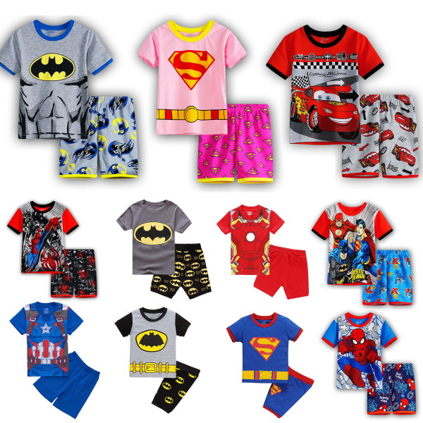 Barn Pojke Outfits Superhjälte Tryck T-shirt & Shorts Träningsoveraller Blue Spiderman 110 cm