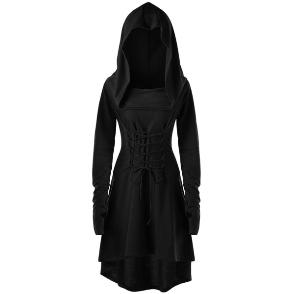 Kvinnor Huva Robe Lace Up Halloween Cosplay Kappa Pullover Klänning black M