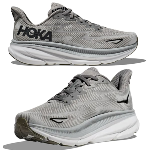 HOKA ONE ONE CLIFTON 9 Herrskor Mesh Låg-Topp Löpningstränare Light Grey + Black 40