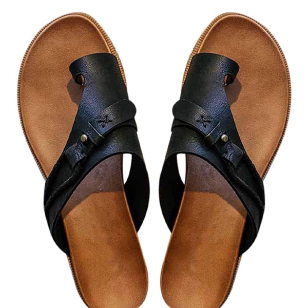 Kvinnor Tofflor Vintage Platta Sandaler Läder Regn Slip Mode black 36