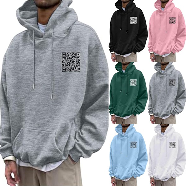 Rolig FU QR-kod Hoodie QR-kod Hoodie Unisex Rolig Skämt Skanningsbar Grafisk Tryckt Tröja med Huva Light Grey 4XL
