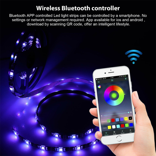 LED Strip Lights TV Bakgrundsljus 5050 RGB Color Change Bluetooth 5m