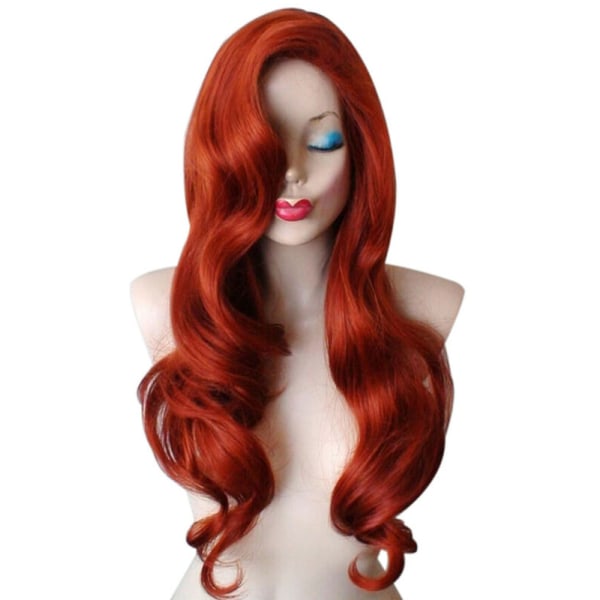 Mode kvinnor Långt orange hår Naturligt lockigt syntetiskt hår Peruker