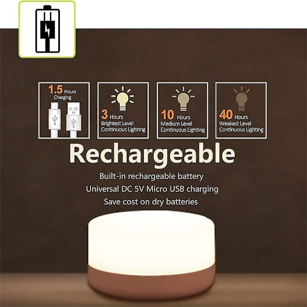 LED Trådløs Natlampe Touch Lampe Soveværelse USB Genopladelig cool color