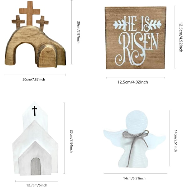 4 stk. Påske Tom Grav Jesus Dekor Tre Julekrybbe Sett Oppstandelse Religiøs Gårdshus Statue Han er Oppstanden Skilt Lagdelt Brett Ornament