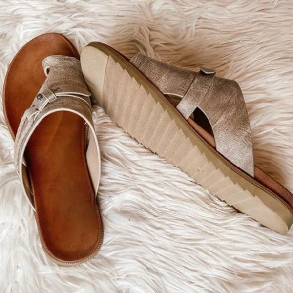 Kvinnor Tofflor Vintage Platta Sandaler Läder Regn Slip Mode black 36