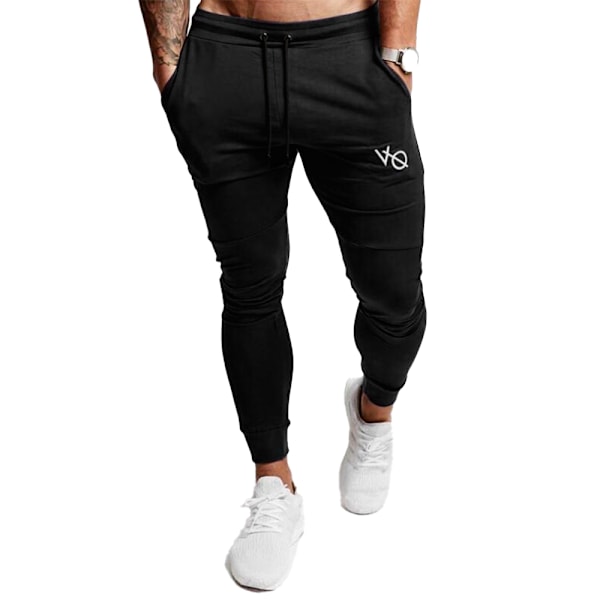 Herr VQ Joggingbyxor Fitness Joggers Träningsoverall Sweatpants Sport Dragsko Byxor Black L