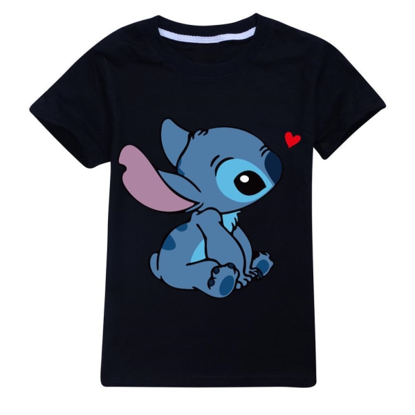 Barn Lilo & Stitch Tryck Kortärmad T-shirt Sommar Rund Hals T-shirt Casual Toppar Black 11-12 Years