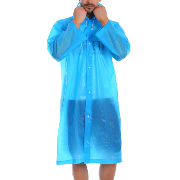 Vuxenregnrock Vattentät Plast Återanvändbar Regn Poncho Huva blue