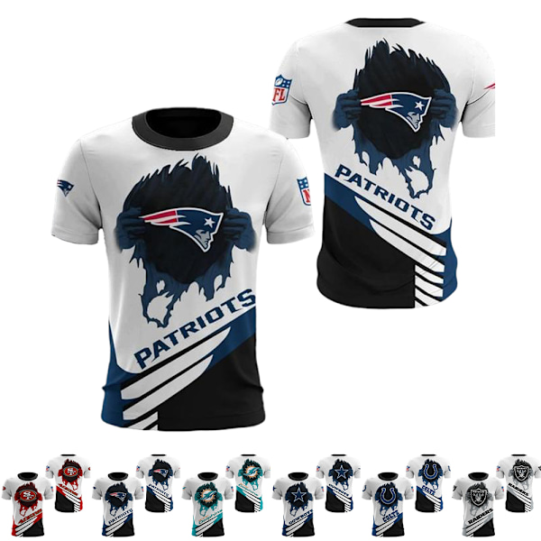 Herr NFL T-shirt Amerikansk Fotboll Lag Jersey Tryckt Kortärmad Tee Casual Toppar A 2XL