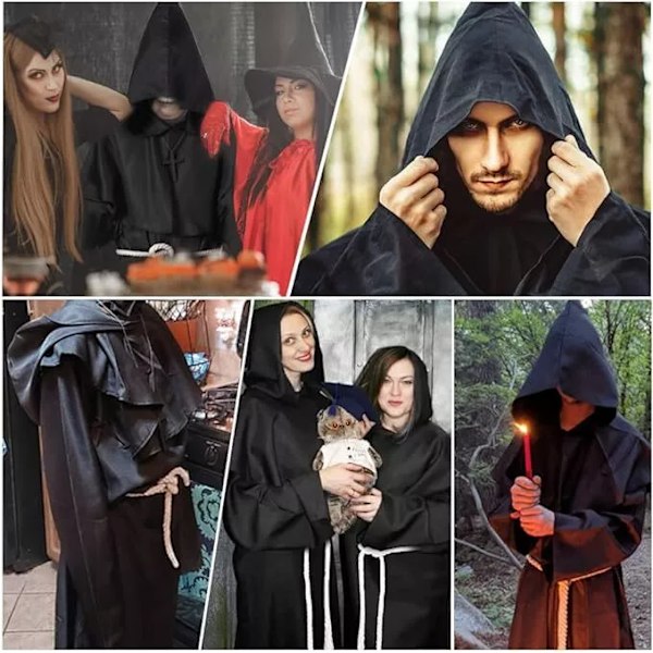 Aikuisten Halloween Cosplay -asu Keskiaikainen Hupullinen Munkinkaapu Renessanssipappi Kaapu Velho Noita Viitta Wine red L