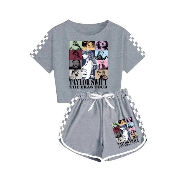 Flickor Taylor Swift Träningsdräkt Söt Tecknad Anime Kortärmad T-shirt + Shorts Set Casual Sportkläder Grey 150cm
