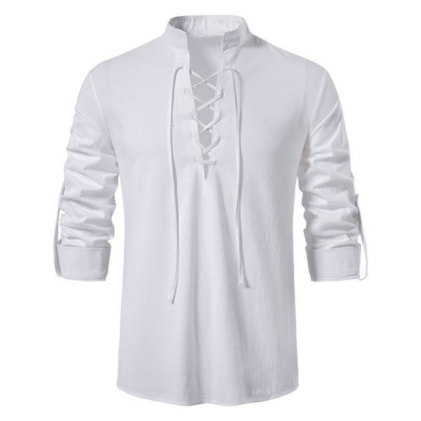 Pirat-tröja med snörning för män långärmad T-shirt med ståkrage white S