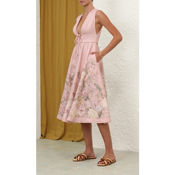 Dame V-hals Boho Blomstret Ærmeløs Midi Kjole Strand Sommer Ferie Sommerkjole Pink M
