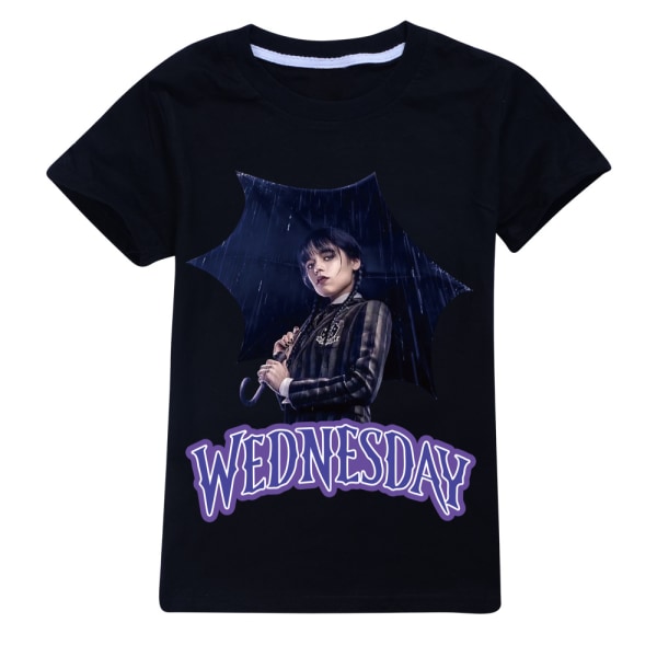 Onsdag Addams-tema för barn, flickor, kortärmad T-shirt black 130cm