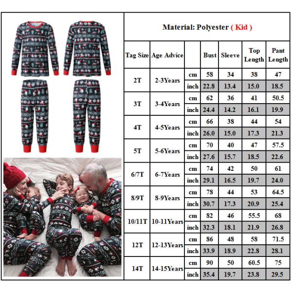 Familj Matchande julpyjamas Sovkläder Xmas Pyjamas Nattkläder PJs Set Barn Vuxen Outfit Kids 14-15 Years