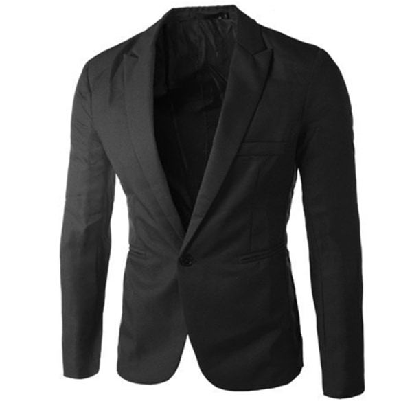 Slim Fit Enknapps Solid Blazer Business Casual Kostymjacka för män black M