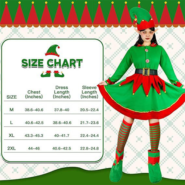 Dam Elfdräkt Julparty Festkläder Jultomten Hjälpare Outfit L