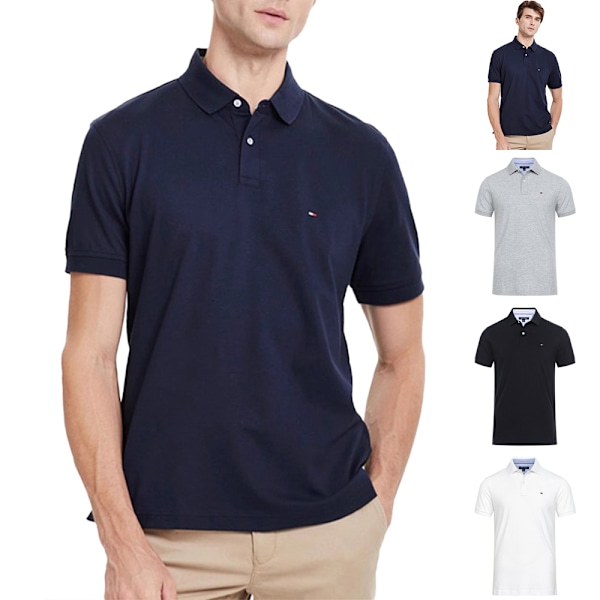 Herrar Mode Tryck Polotröjor Casual Lös Passform Bekväm Lätt Andningsbar Kortärmad Krage Knappar T-shirt Blus Toppar Grey M