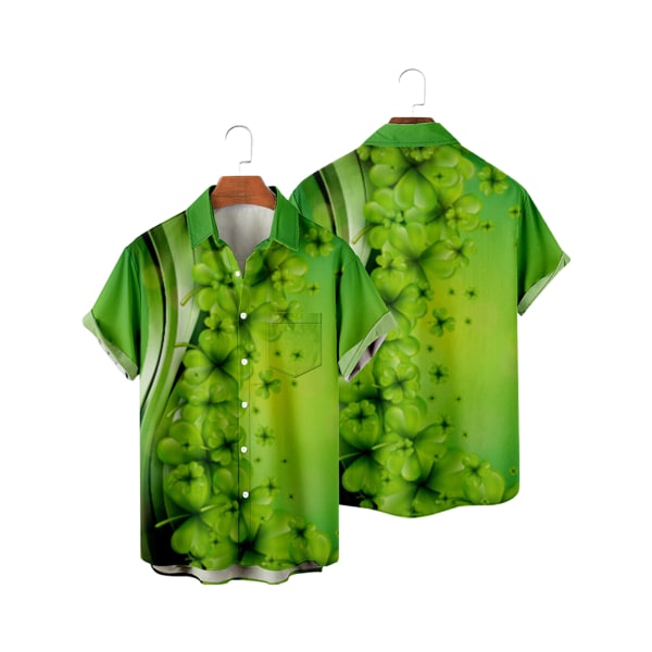 St. Patrick Day Herr Kortärmade Button-up skjortor Irish Day Top A 3XL