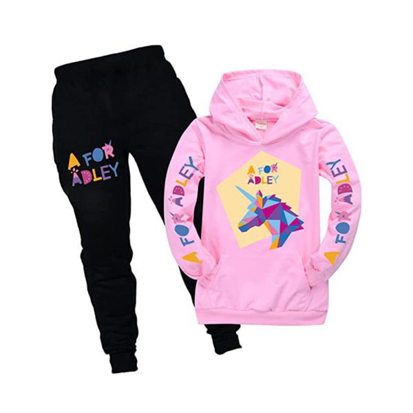 Kids A for Adley Print Träningsoverall Hoodie+byxor Sweatshirt Outfit pink 150cm