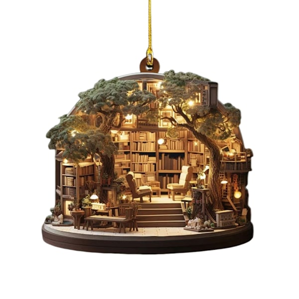 Bokälskare Bokhylla Bokhandel 2D Akryl Hängande Ornament Julgran Jul B