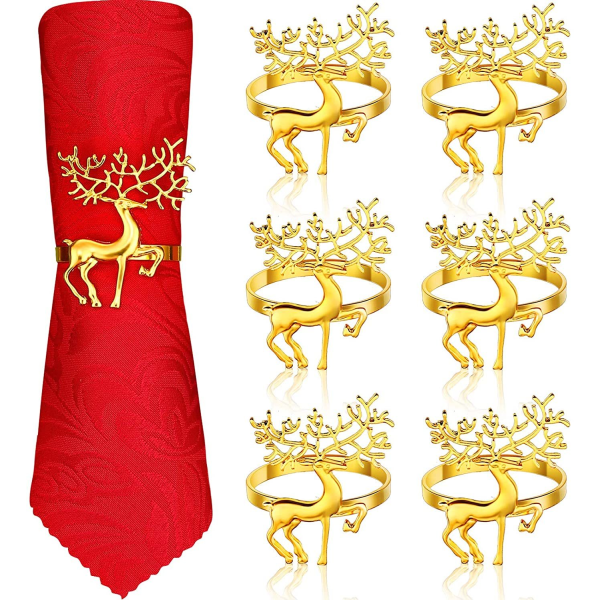 6 st Jul Älg Servettringar för Julmiddagar Bröllop gold 6PCS