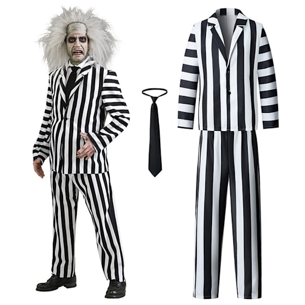Voksne Skøre Ghost Beetlejuice Party Kostumer Halloween Udklædning Kostumesæt M