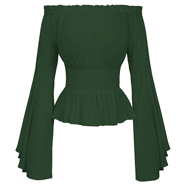 Dame Renaissance Bluse Toppe Off Shoulder Langærmet Skjorte green M