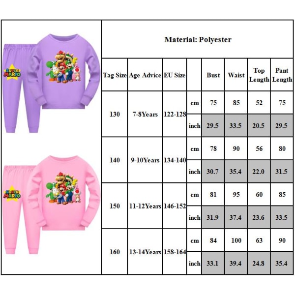 Super Mario kostym vår och höst barn hemkläder Pyjamas Set pink 140cm