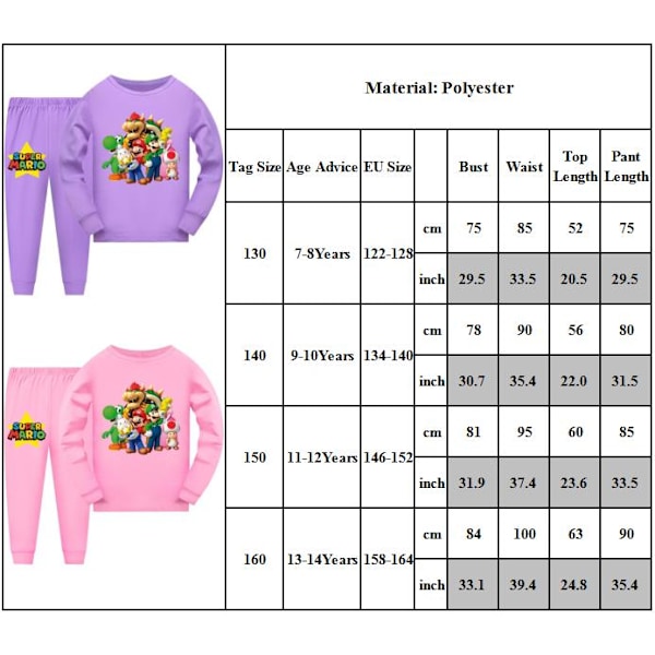 Super Mario kostym vår och höst barn hemkläder Pyjamas Set purple 130cm