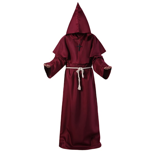 Aikuisten Halloween Cosplay -asu Keskiaikainen Hupullinen Munkinkaapu Renessanssipappi Kaapu Velho Noita Viitta Wine red M