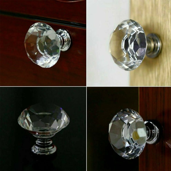10x Kristallglas Dörrknoppar Skåp Dra Skåp Handtag 40mm 10PCS