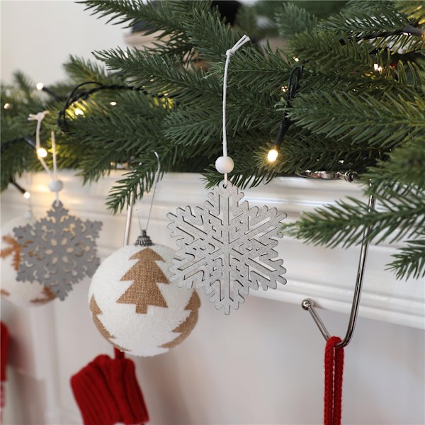 16 st julgranspynt i trä med snöflingor, hängande dekorationer, julpynt Grey