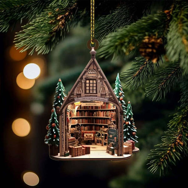 Bokälskare Bokhylla Bokhandel 2D Akryl Hängande Ornament Julgran Jul F