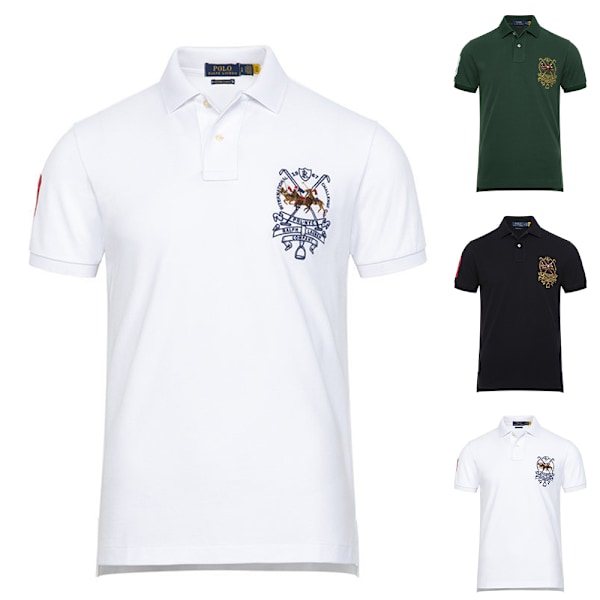 Ralph Lauren Herrarnas Solid Mjuka Andningsbara Mesh Polotröjor Slim Fit Krageknappar Kortärmade T-shirts Sommar Casual Strand Träning Tröja Black M