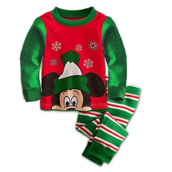 Barn Pojkar Flickor Mickey Jul Pyjamas Set Nattkläder Jul Loungewear Pyjamas Green Mickey 95cm