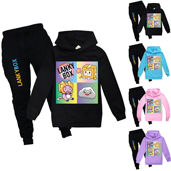 LANKYBOX tryckta hoodies och byxor avslappnad tracksuit set för pojkar och flickor black 130cm