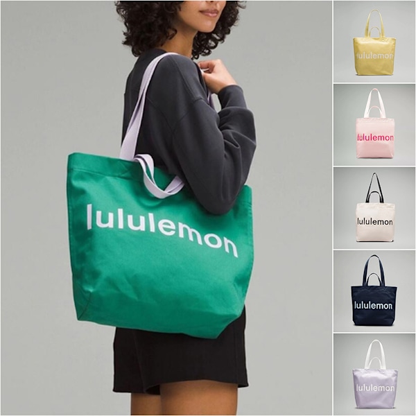 lulu Fashion Trendig Stor Kapacitet Lulu Canvas Tote Bag för Män och Kvinnor Studenter Resa Yoga Bag Fitness Sport Tote Bag Enkelsidig Axelväska Green