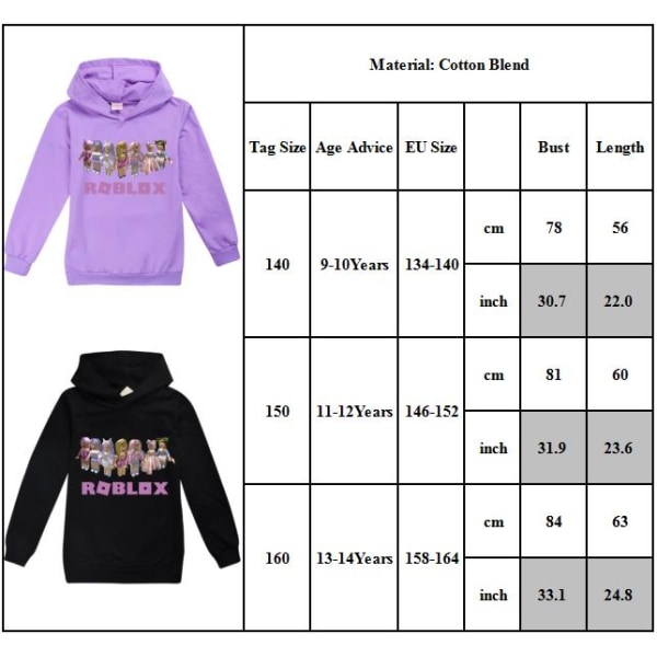 Barn Roblox Tryckt Hoodie Huvtröja Pullover Unisex Present purple 150cm