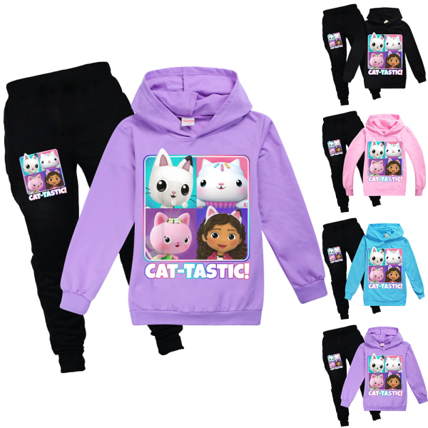 Gabby's Dollhouse Cat-Tastic Kid träningsoverall Toppar Byxor Outfit Set purple 160cm