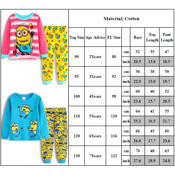 Barn Söta Minions Motiv Långärmad T-shirt Byxor Pyjamas Sovkläder Nattkläder #6 95cm