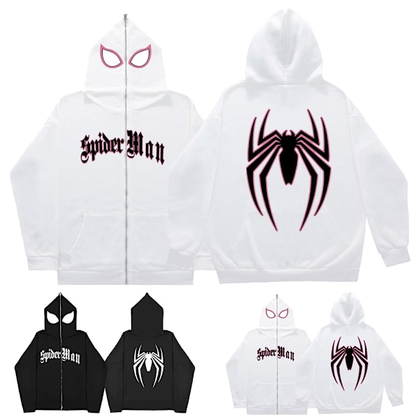 Herre Dame Hættetrøje Løs Hip Hop Punk Edderkop Trykt Hætte Pullover Sweatshirt Toppe White M