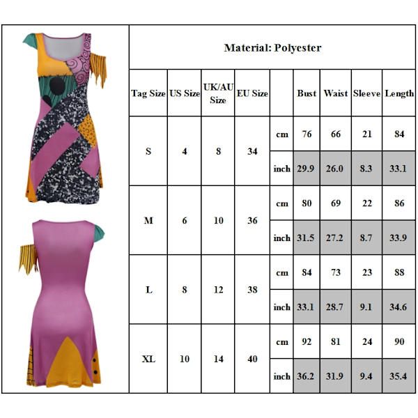 Nightmare Before Christmas Sally Cosplay Kostumer Dame Halloween Udklædning C M