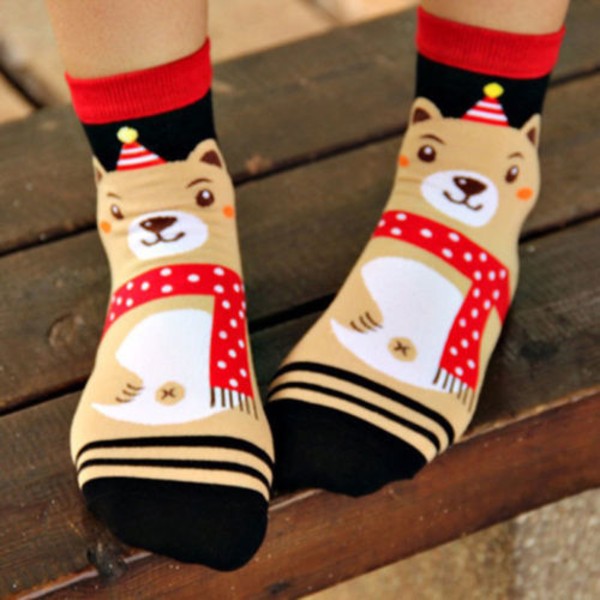Vuxna julstrumpor i bomull, mysiga, roliga, varma Bear 1 Pair