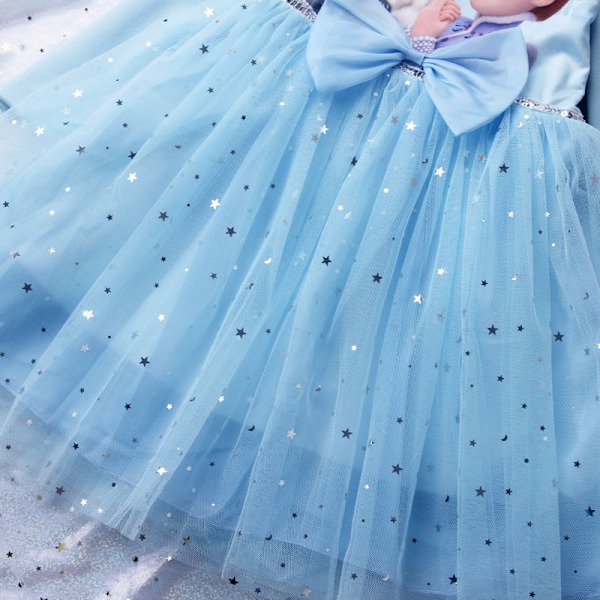 Barn Flickor Frozen Elsa Anna Långärmad Prinsessa Fest Tyll Tutu Klänning Födelsedag Balklänning Light Blue 140cm